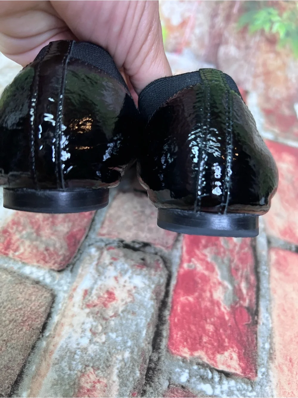 TORY BURCH Caroline Black Patent Leather Slip On Balletcore Logo Flats, 6.5M